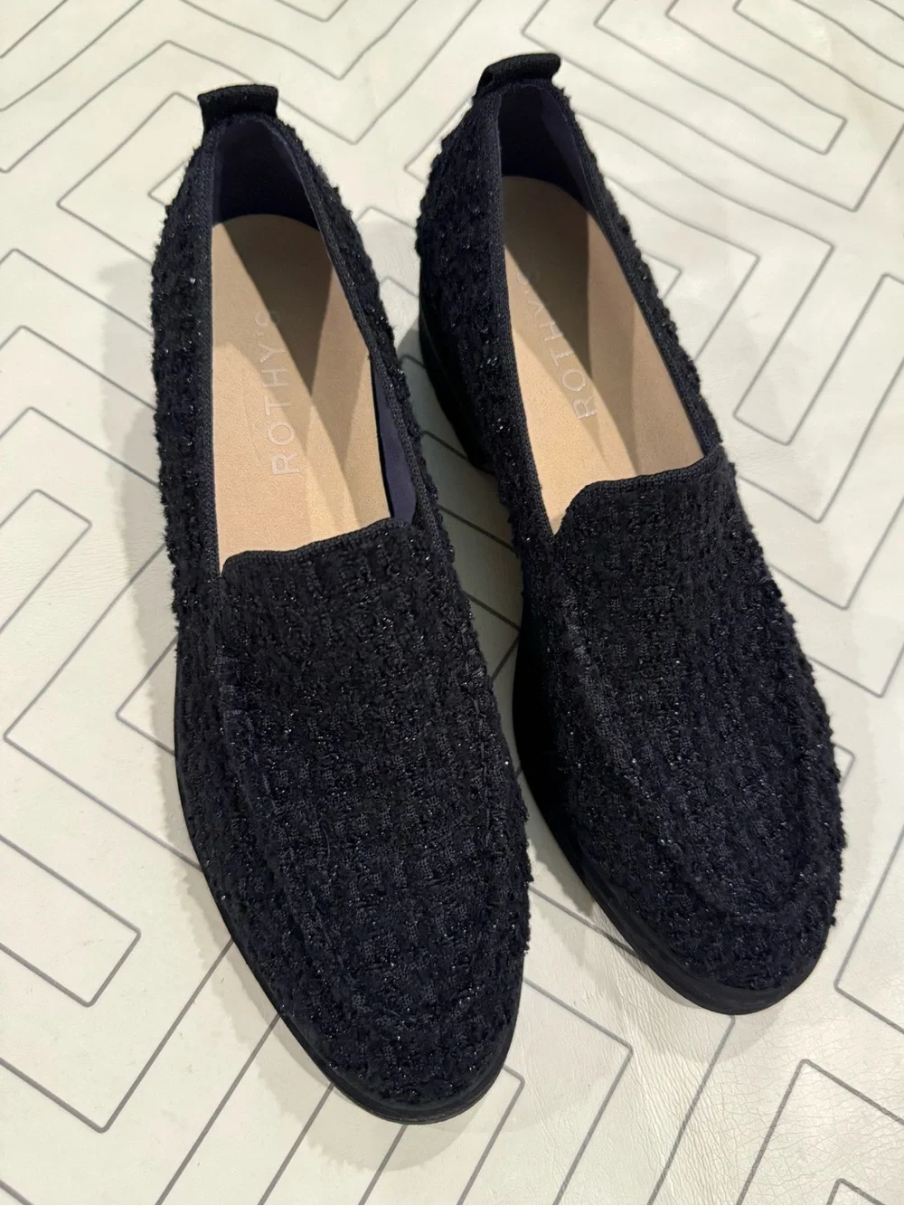 New Rothy's Lug Loafer in Boucle Black